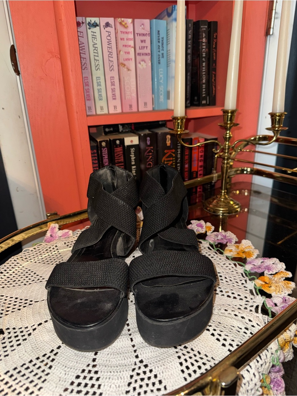 Madden Girl Black Crisscross Platform Sandals